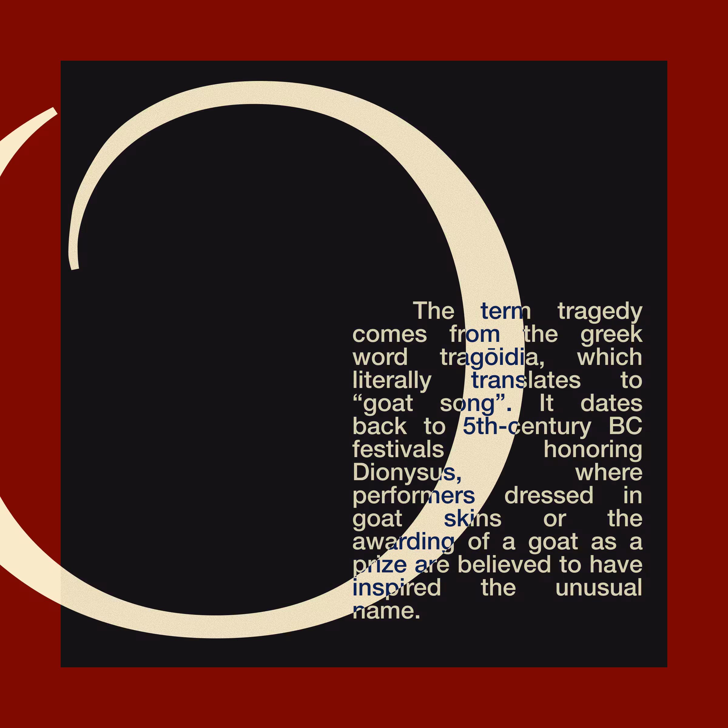Tragoidia layout explaining the Greek origin of the word tragedy